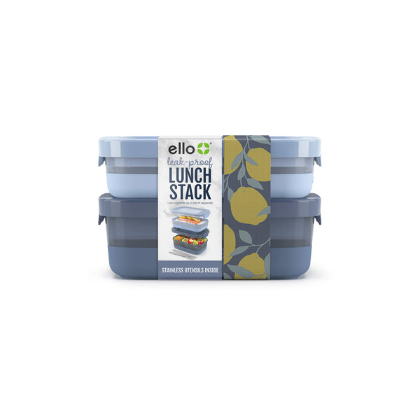 Ello 2pk Plastic Lunch Stack Food Storage Container Blue : Target