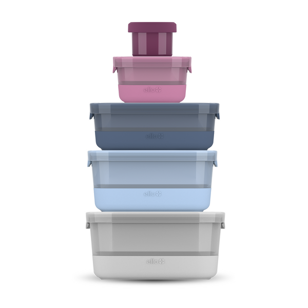 Plastic Food Storage Containers with Soft Base, Mixed Set of 5 Ello
