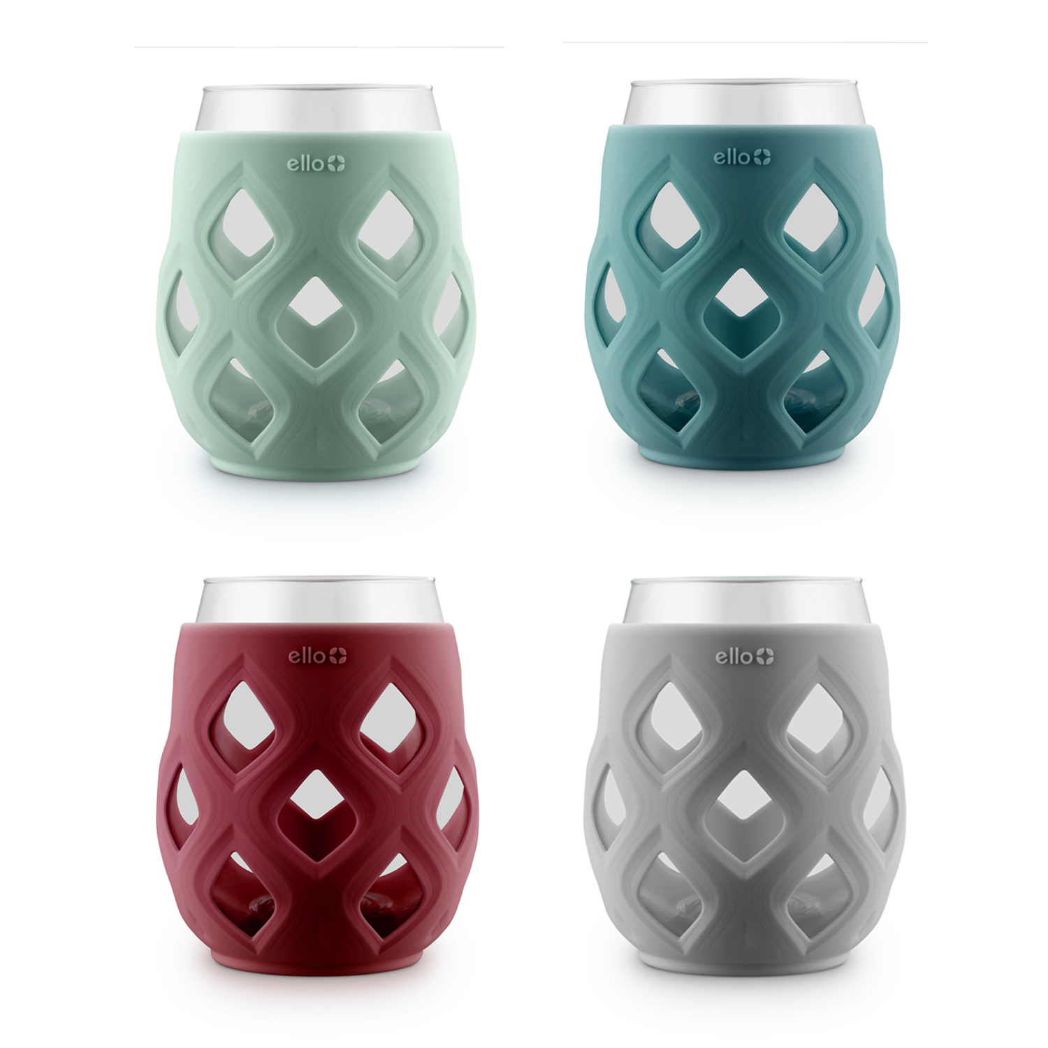 Ello 4 Pcs Glass Wine Glass Set w/ Protective Silicone Sleeves 17 oz Size
