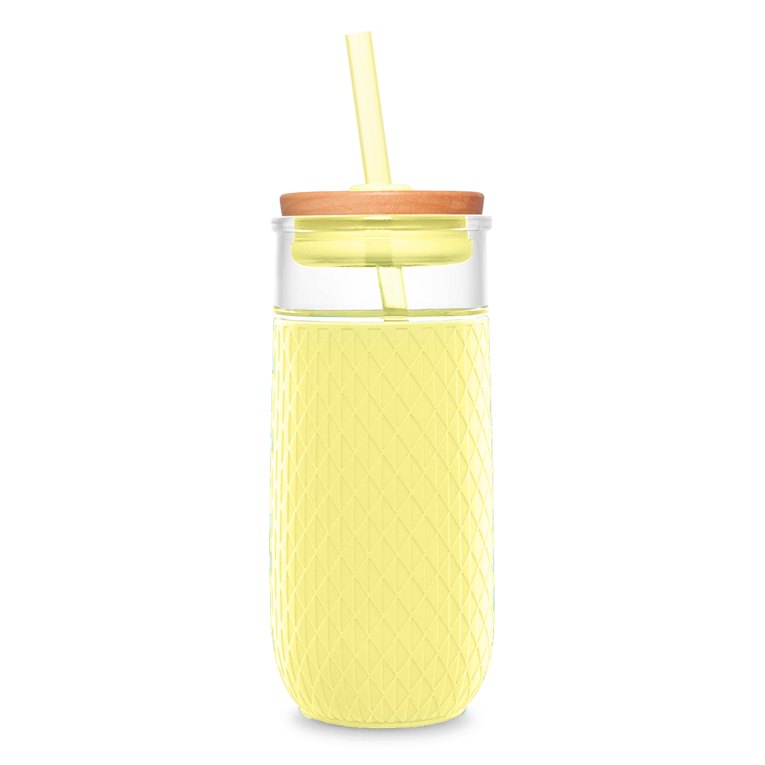 Ello Devon Glass Tumbler , Protective No Sweat Silicone Sleeve and Splash  Proof Wooden Detail Lid with Straw, 18 oz