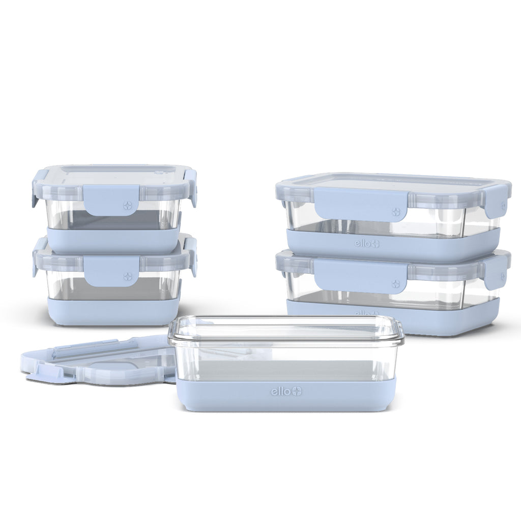 Ello Duraglass Round Glass Meal Prep Storage Containers Set with Leak Proof Airtight Lids, 10 PC Multi-size, Melon