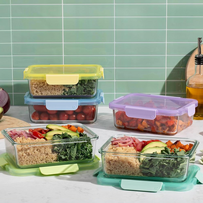 Color Lock® Glass Food Storage, 5 Cup Set of 5