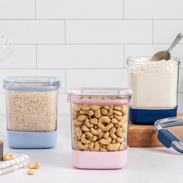 Plastic Food Storage Canisters with Airtight Lids, Set of 3 Ello
