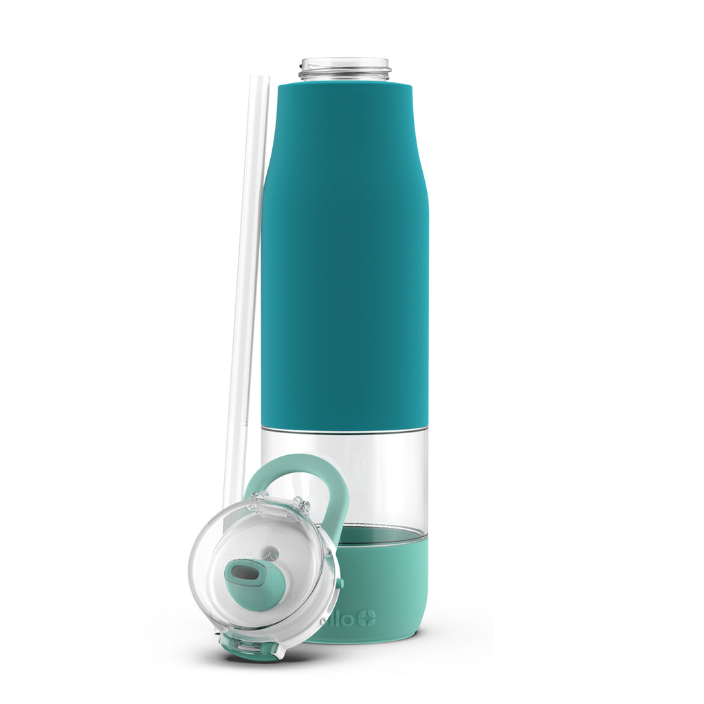 Ello Aura Glass Water Bottle Blue 24 oz Flip Top Locking Lid BPA
