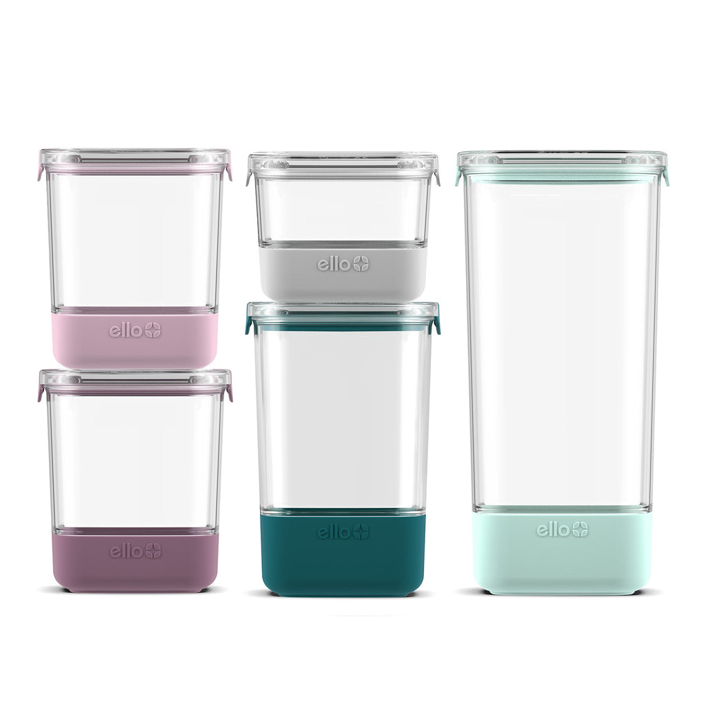 Plastic Food Storage Canisters with Airtight Lids, Set of 5