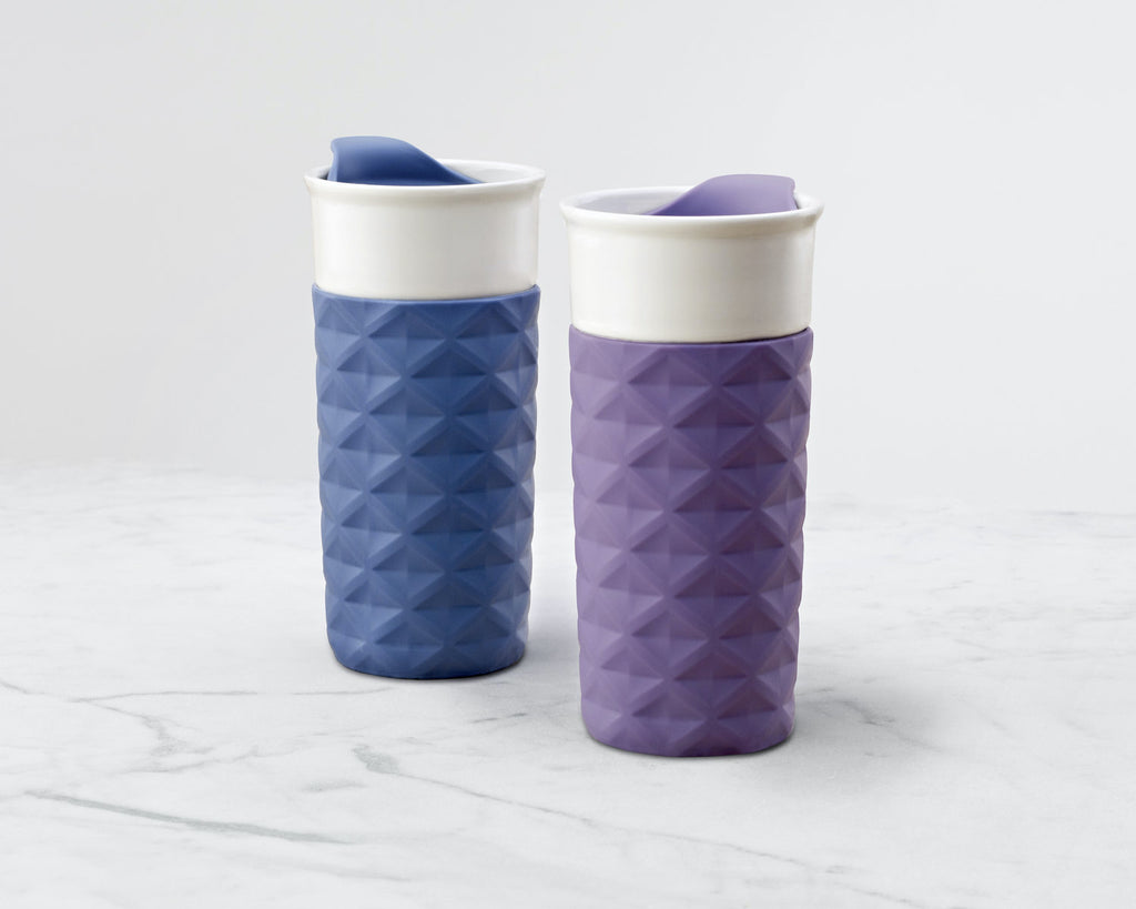 In Stock Small Ceramic Travel Mug With Silicone Lid to Go 