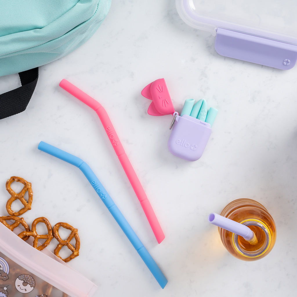 Ello Kids Fold and Store Silicone Straw Set with Case