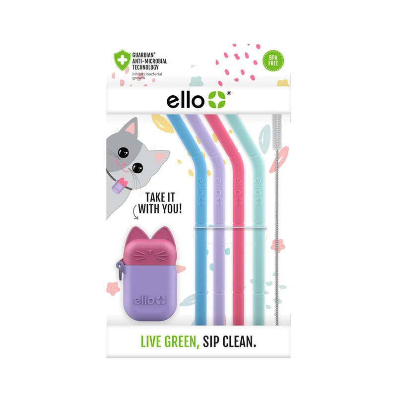 Ello Impact Reusable Stainless Steel Straws with Cleaning Brush, 4 Piece, June Breeze