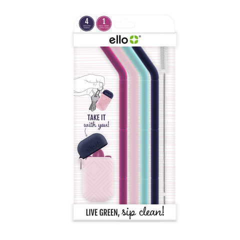 Ello Impact Silicone Fold & Store Straws with Carry Case, 6 Piece, Beach  House 