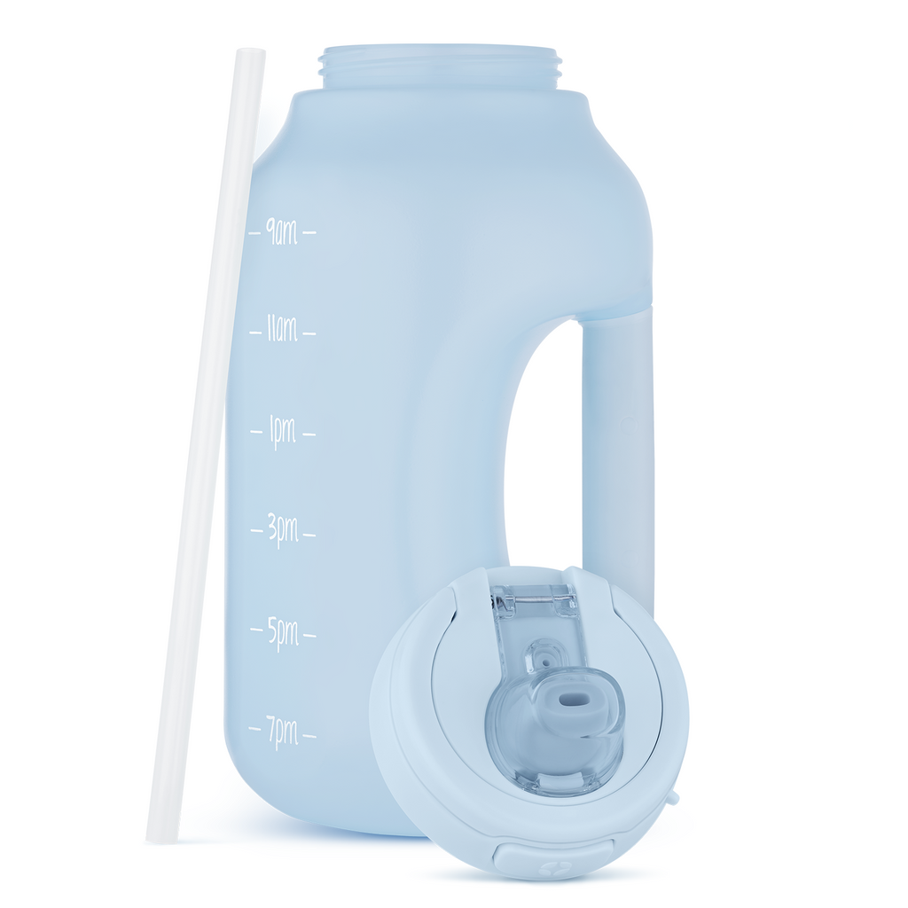 Ello Hydra Half Gallon Jug with Time Marker & Handle for All Day Hydration  & Silicone Straw with Locking, Leak-Proof Lid BPA/BPS Free, 64 oz, Halogen  Blue Hallogen Blue