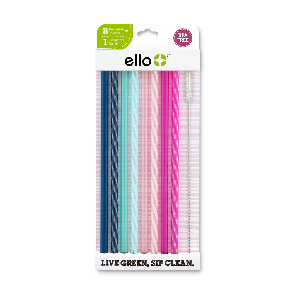 Ello Impact Silicone Fold & Store Straws with Carry Case, 6 Piece, Beach  House 
