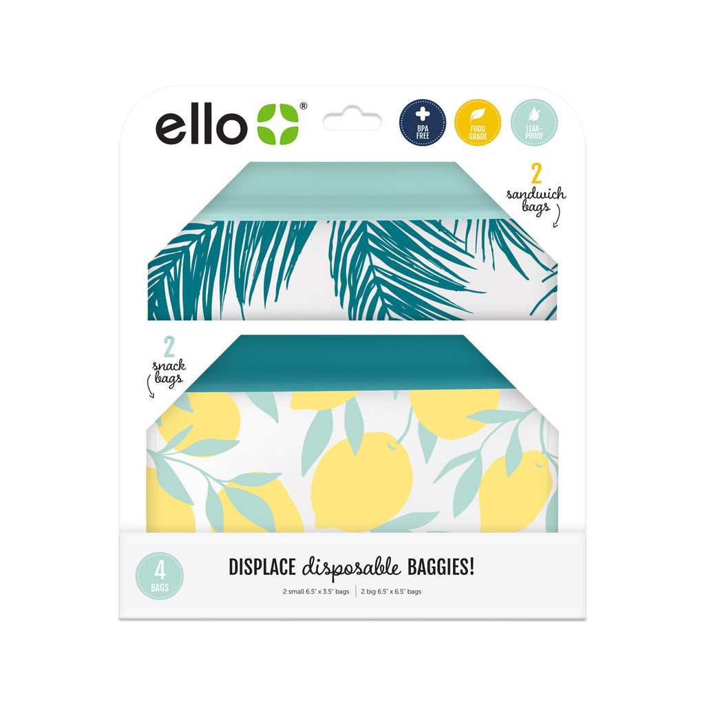 Ello Lemons Gallon Zip Food Storage Bags - 2 ct