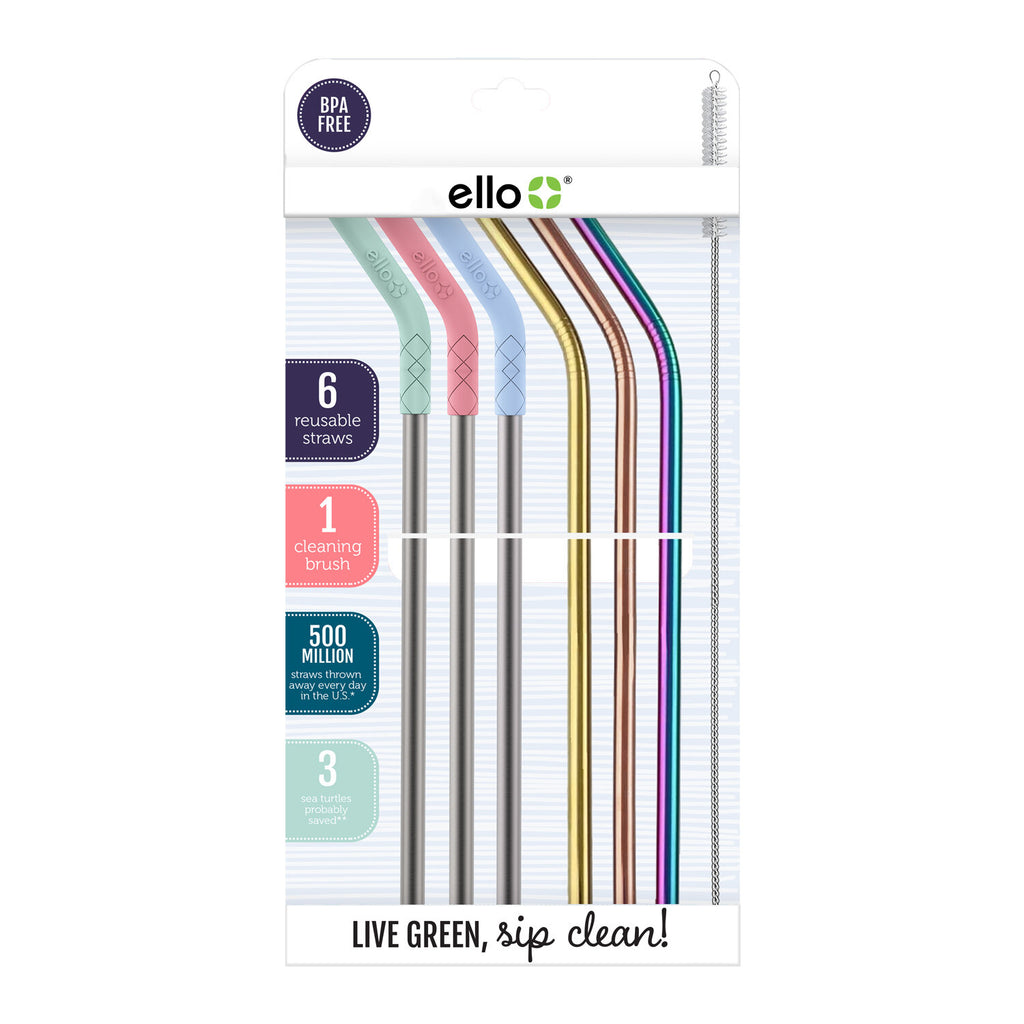 Real Living Multi-Color Reusable Silicone Drinking Straws, 6-Pack